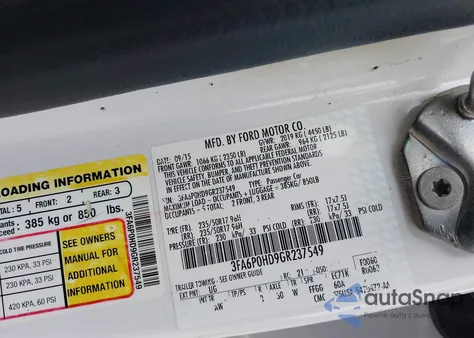 2016 Ford Fusion Se from USA, damaged, VIN 3FA6P0HD9GR237549
